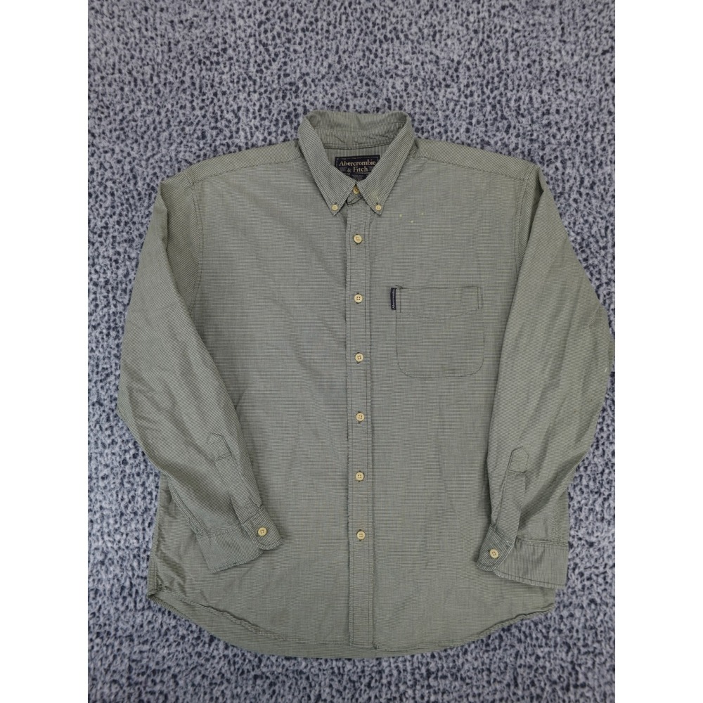 Abercrombie & Fitch Mens Large Green Micro Check Cotton Button Down Shirt L Long